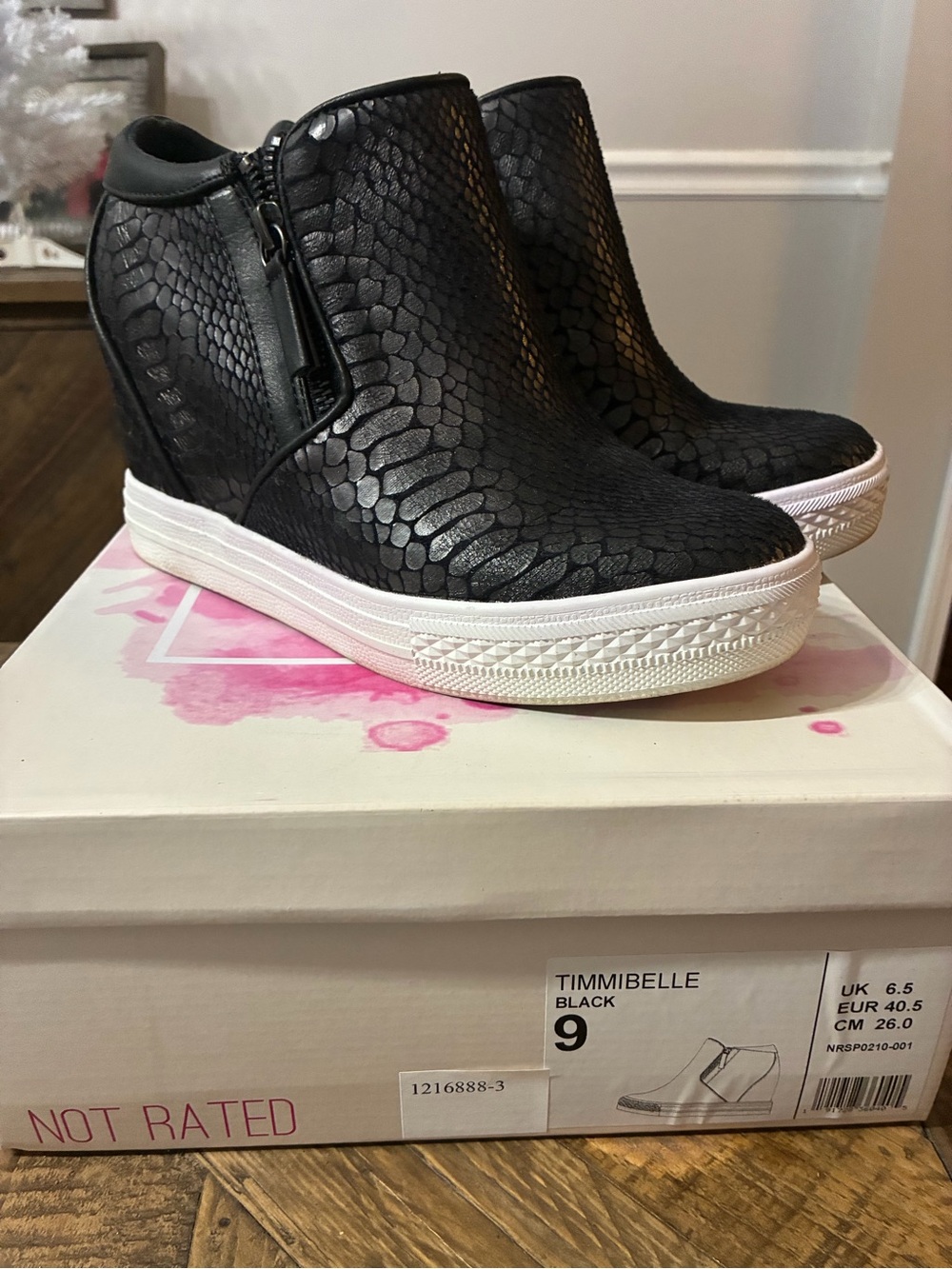 Not Rated Black Snake-Embossed Wedge Sneaker Booties